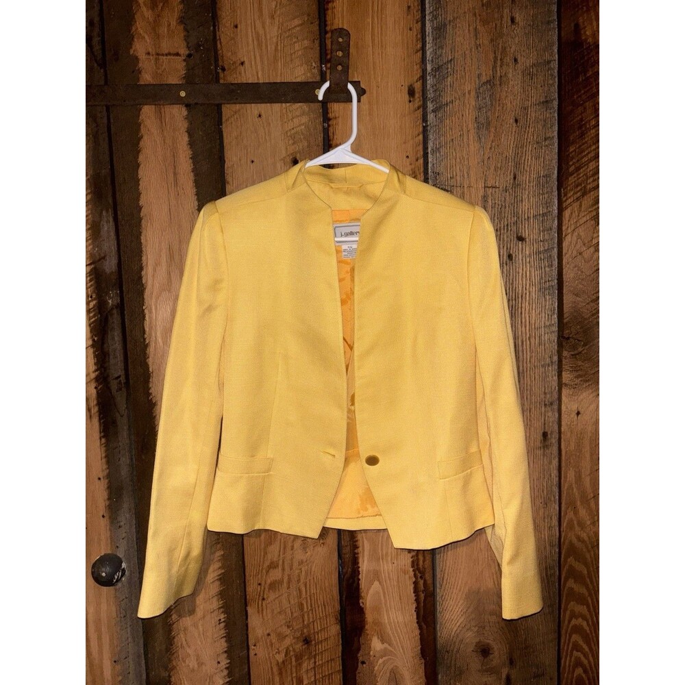 J Gallery Yellow Blazer Shoulder Pad Cinch Waist Front Button